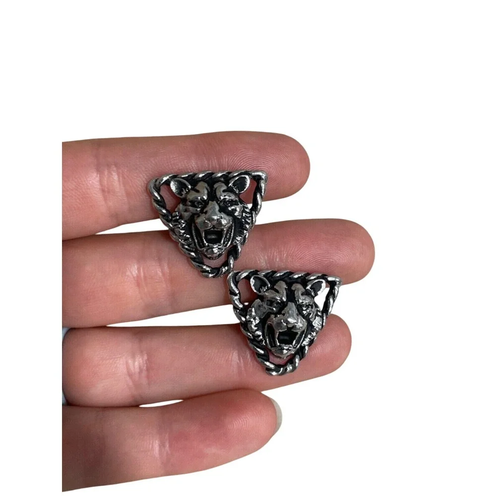 Lion Head Cufflinks Silver‎ Tone Animal Jewelry Mens Accessories